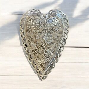 Brighton Garden Heart Silver Plated Chic Floral Pattern Trinket Jewelry Tray‎
